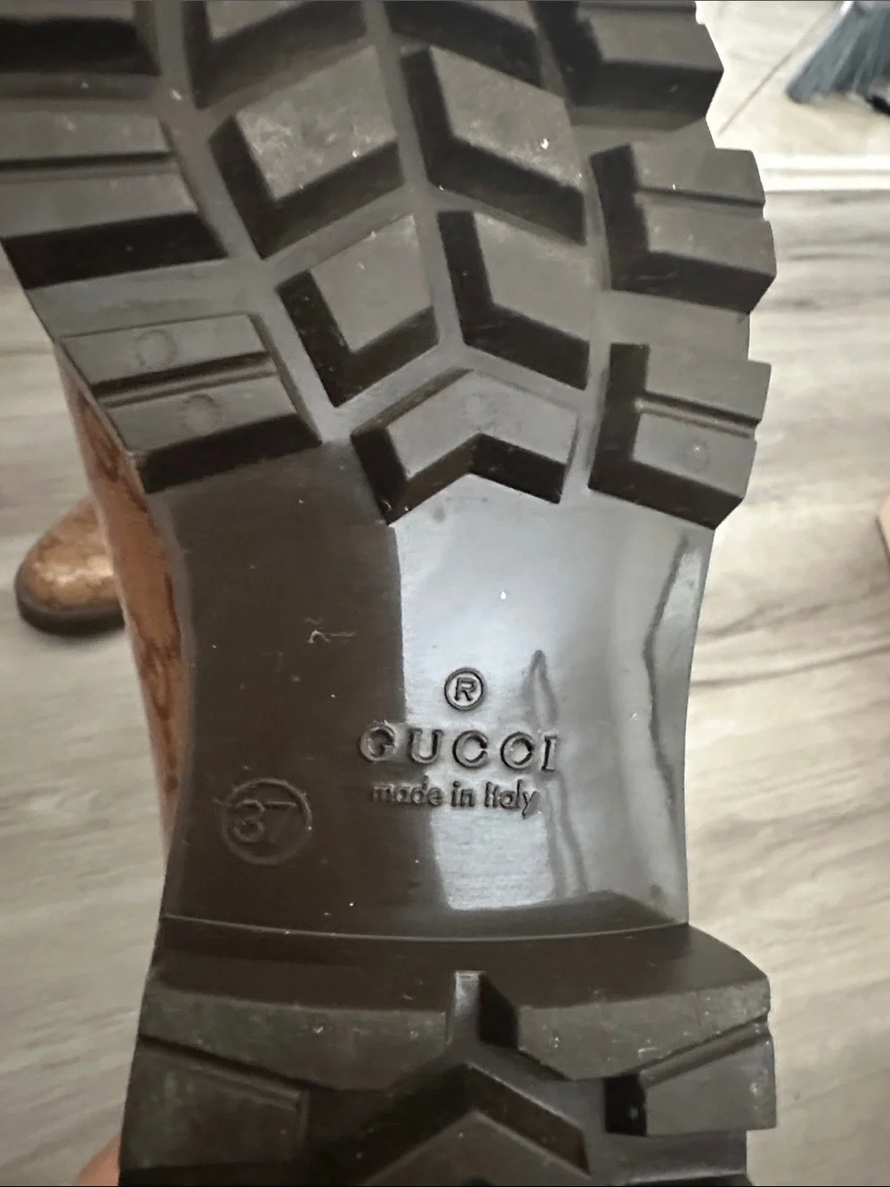 Gucci Brown GG Monogram Knee-High Rain Boots